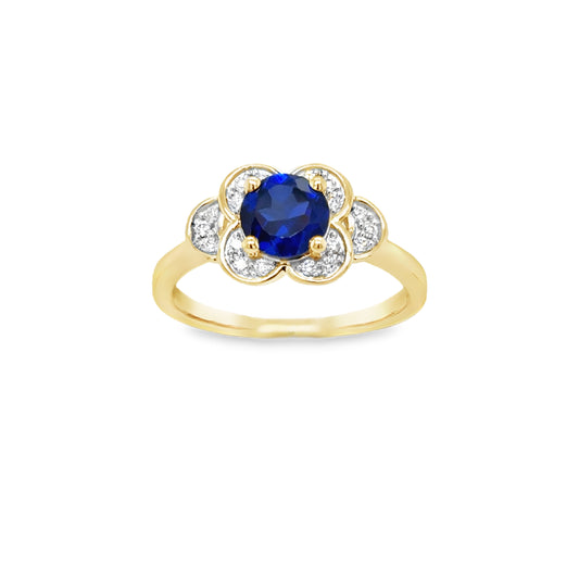 9ct Yellow Gold Round Sapphire and Diamond Floral Cluster .10ct