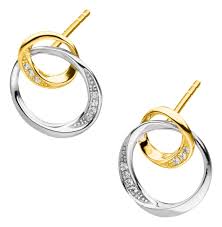 9ct 2 Colour Double CZ Circle Stud Earrings
