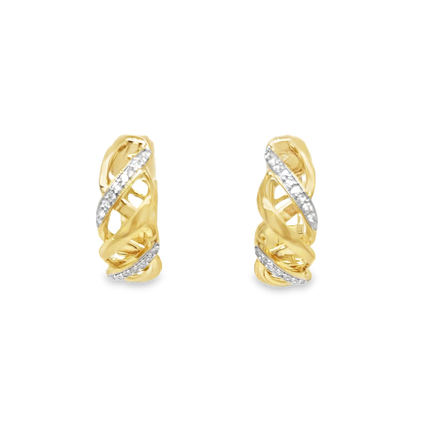9ct Yellow Gold Knot Hoop Diamond Earrings .12ct