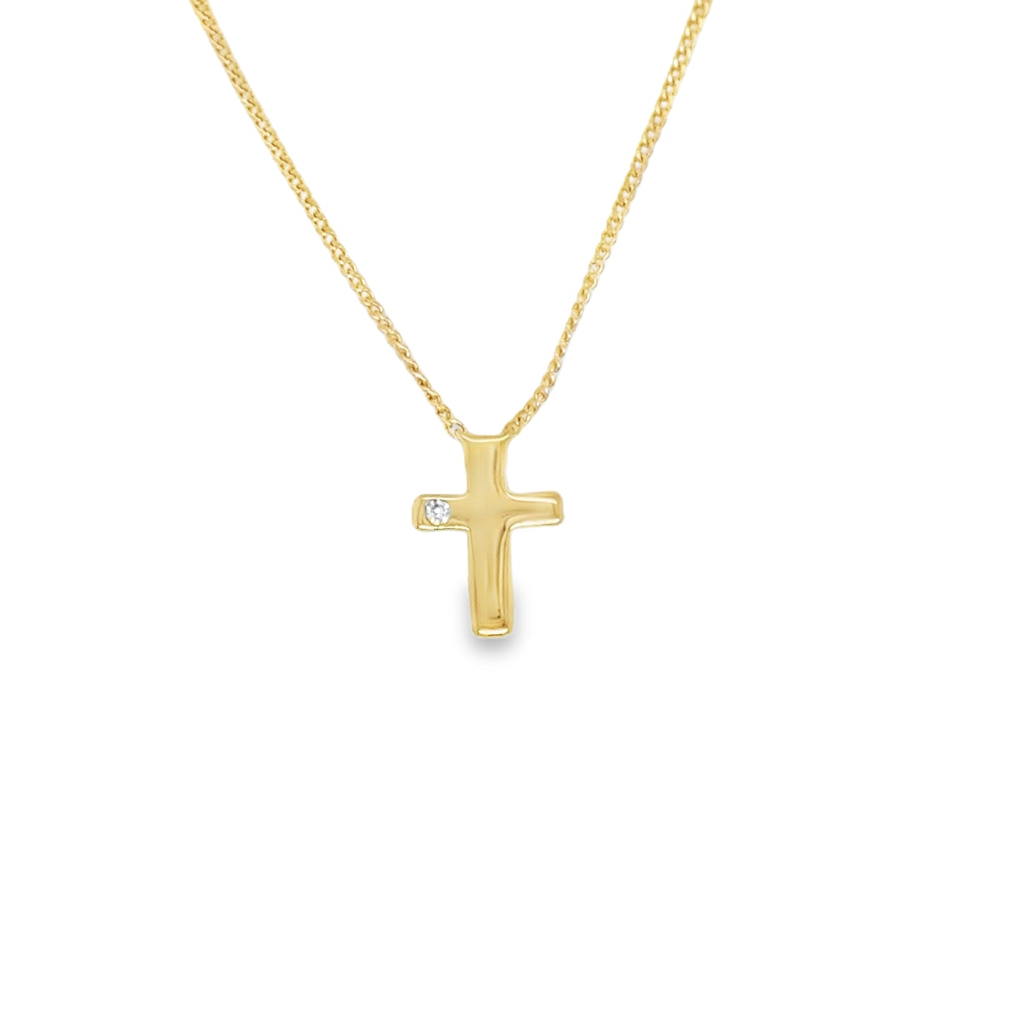 9ct Yellow Gold Diamond Set Cross Necklet .005ct