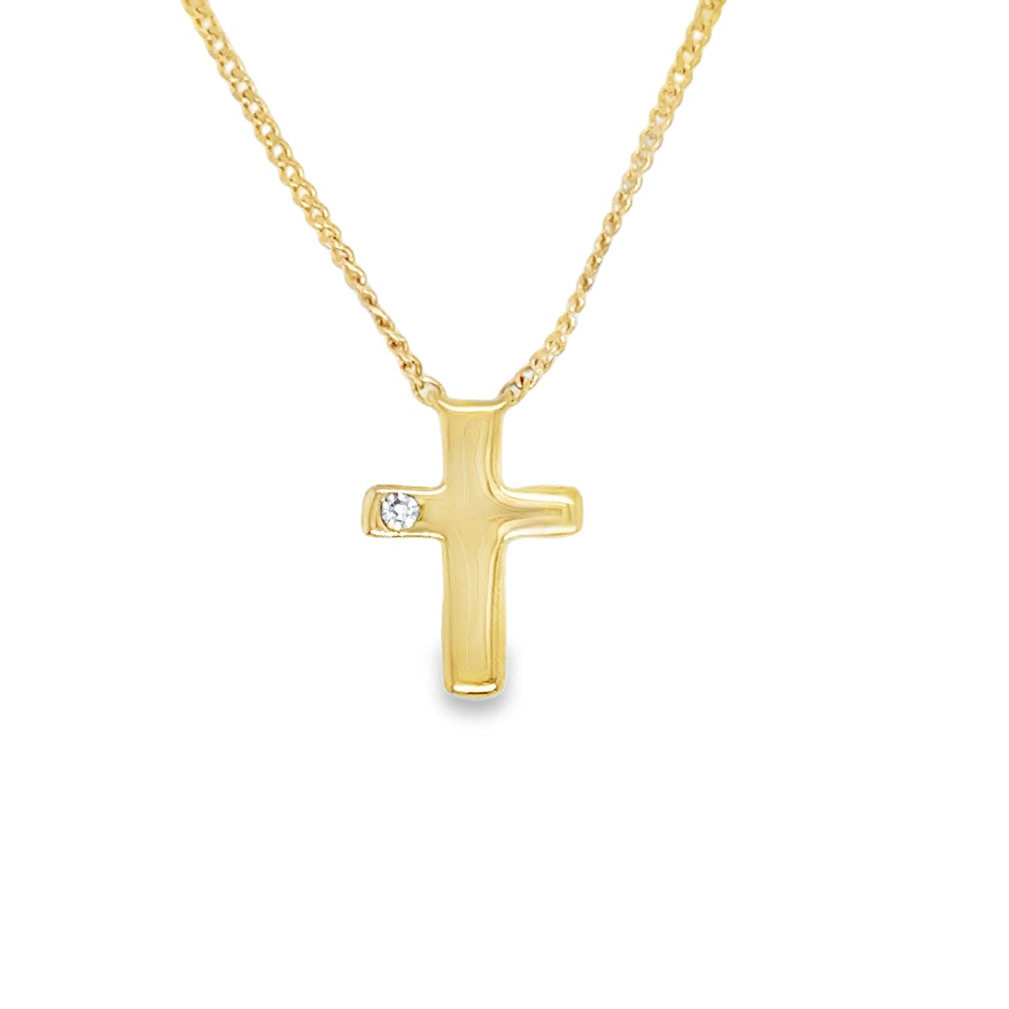 9ct Yellow Gold Diamond Set Cross Necklet .005ct