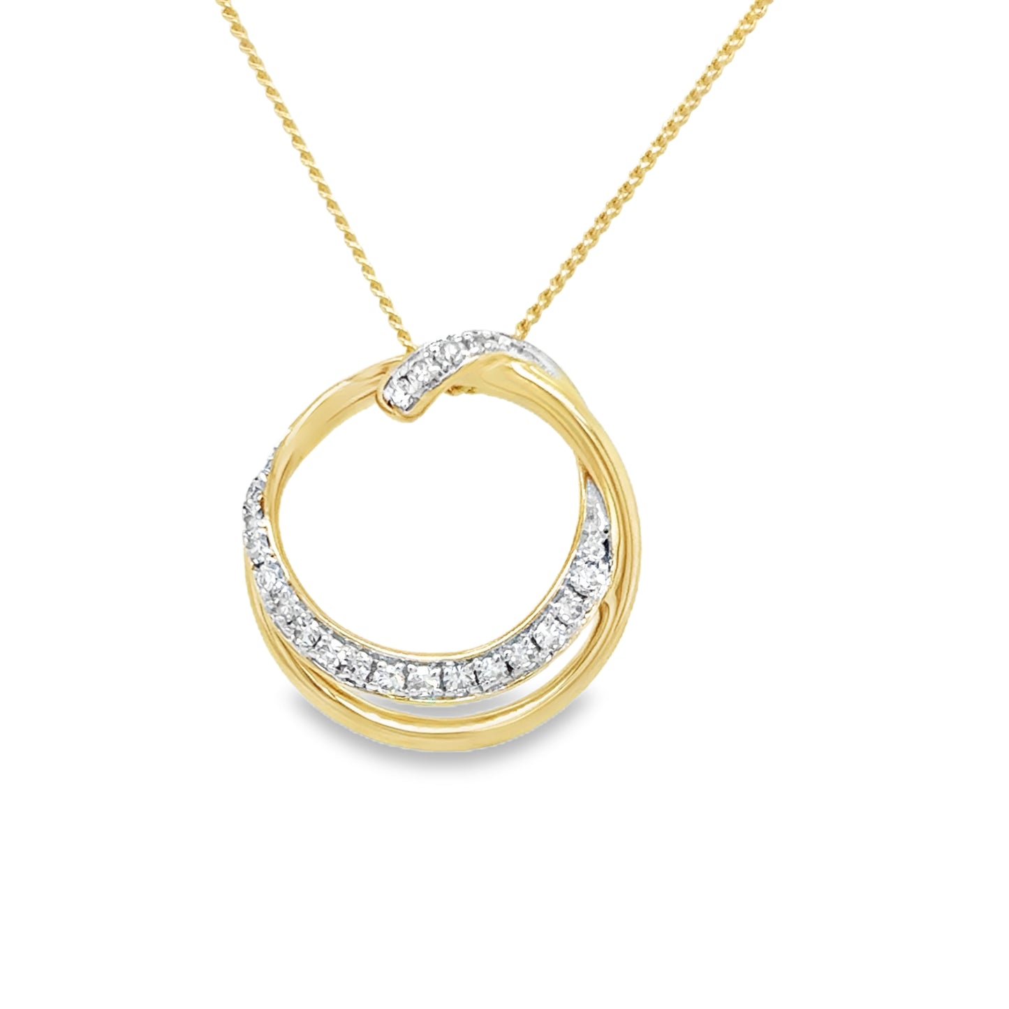 9ct Yellow Gold Open Twist Circle Diamond Pendant .10ct