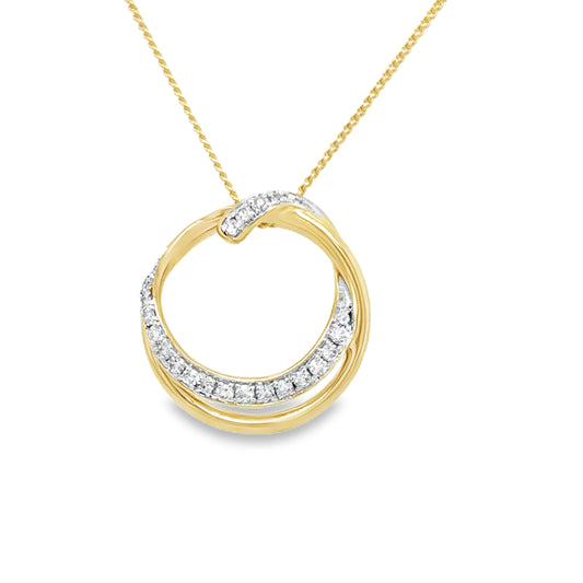 9ct Yellow Gold Open Twist Circle Diamond Pendant .10ct