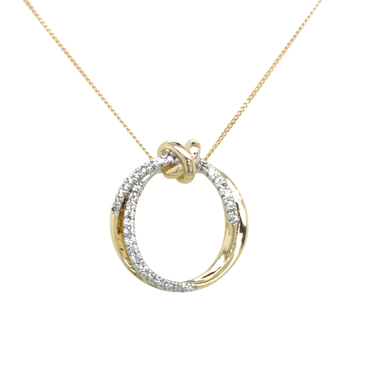 9ct Yellow gold Open Circle Knot Baile Diamond Pendant .15ct