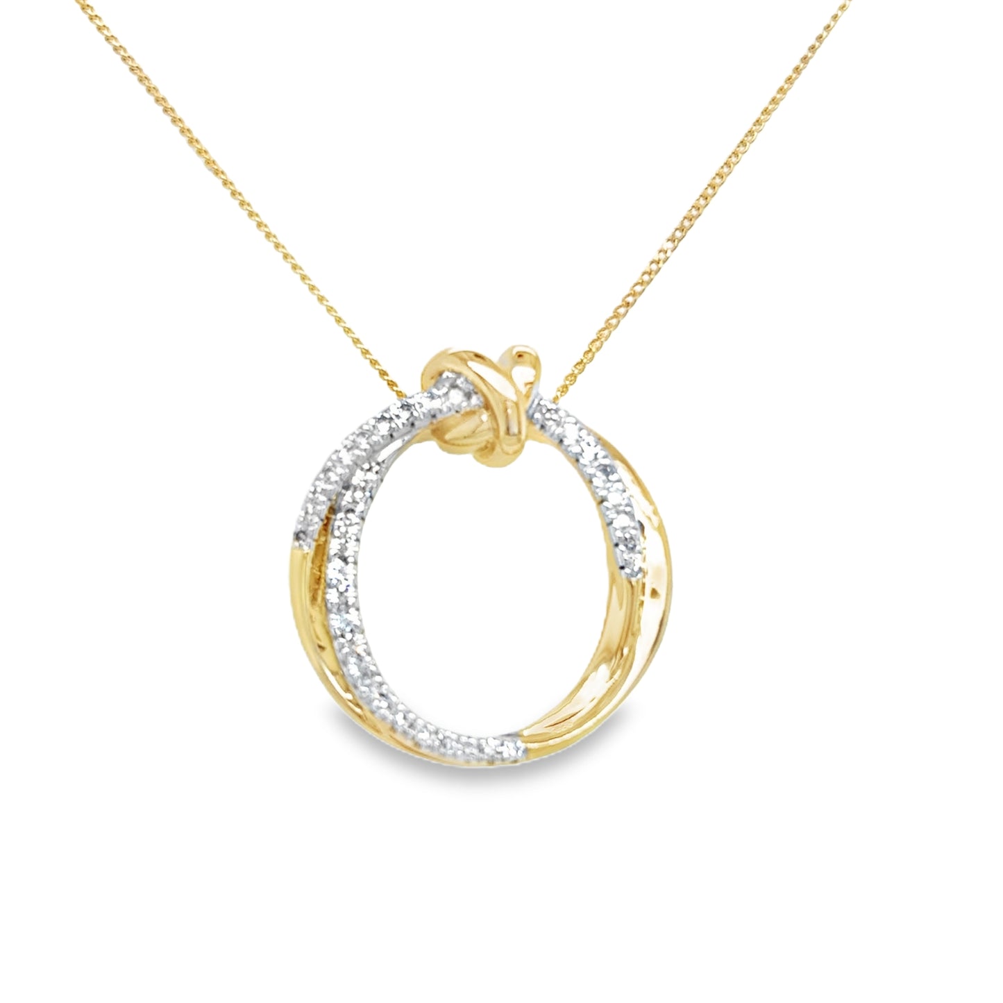 9ct Yellow gold Open Circle Knot Baile Diamond Pendant .15ct