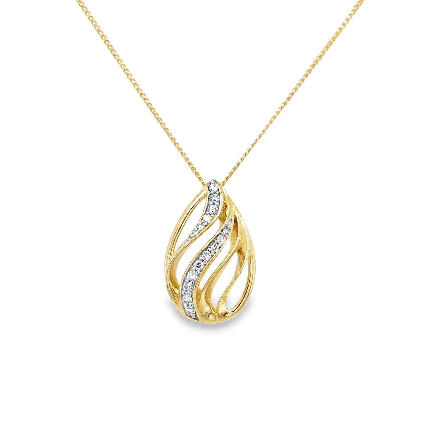 9ct Yellow Gold Open Diamond Set Teardrop Pendant .08ct