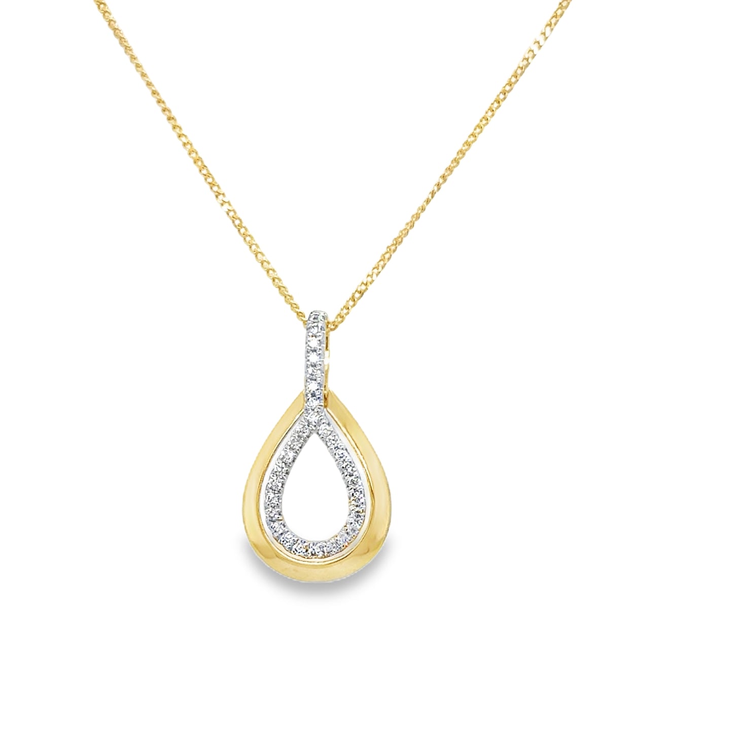 9ct Yellow Gold Diamond Set Open Teardrop Pendant .08ct