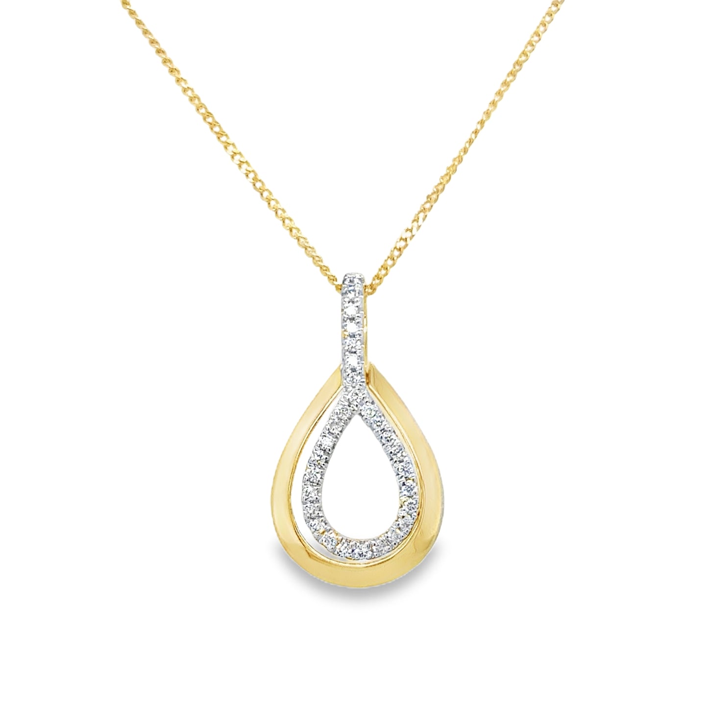 9ct Yellow Gold Diamond Set Open Teardrop Pendant .08ct