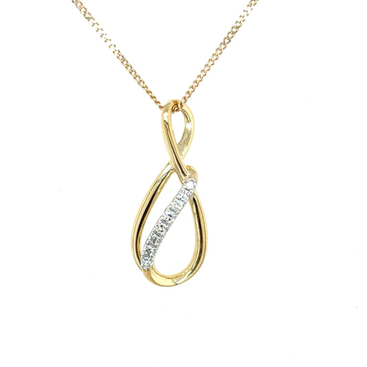 9ct Yellow Gold Diamond Set Infinity Pendant .05ct
