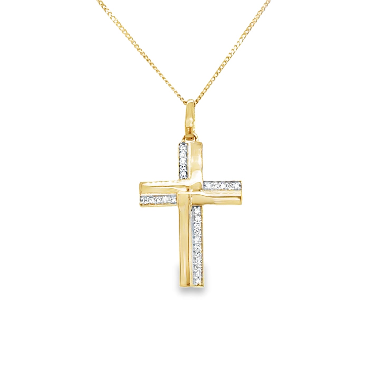 9ct Yellow Gold Diamond Set Cross Pendant .08ct