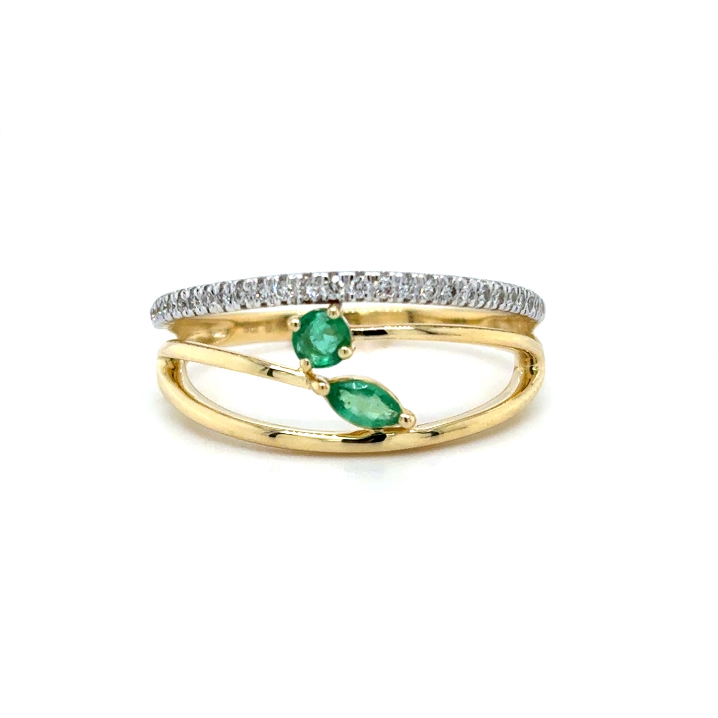 9ct Yellow Gold Diamond Wrap Ring with Emerald Detail .10ct