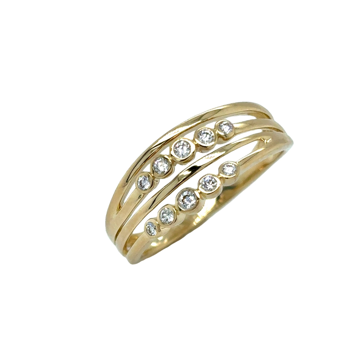 9ct Yellow Gold Four Row Rubover Set Diamond Ring .12ct