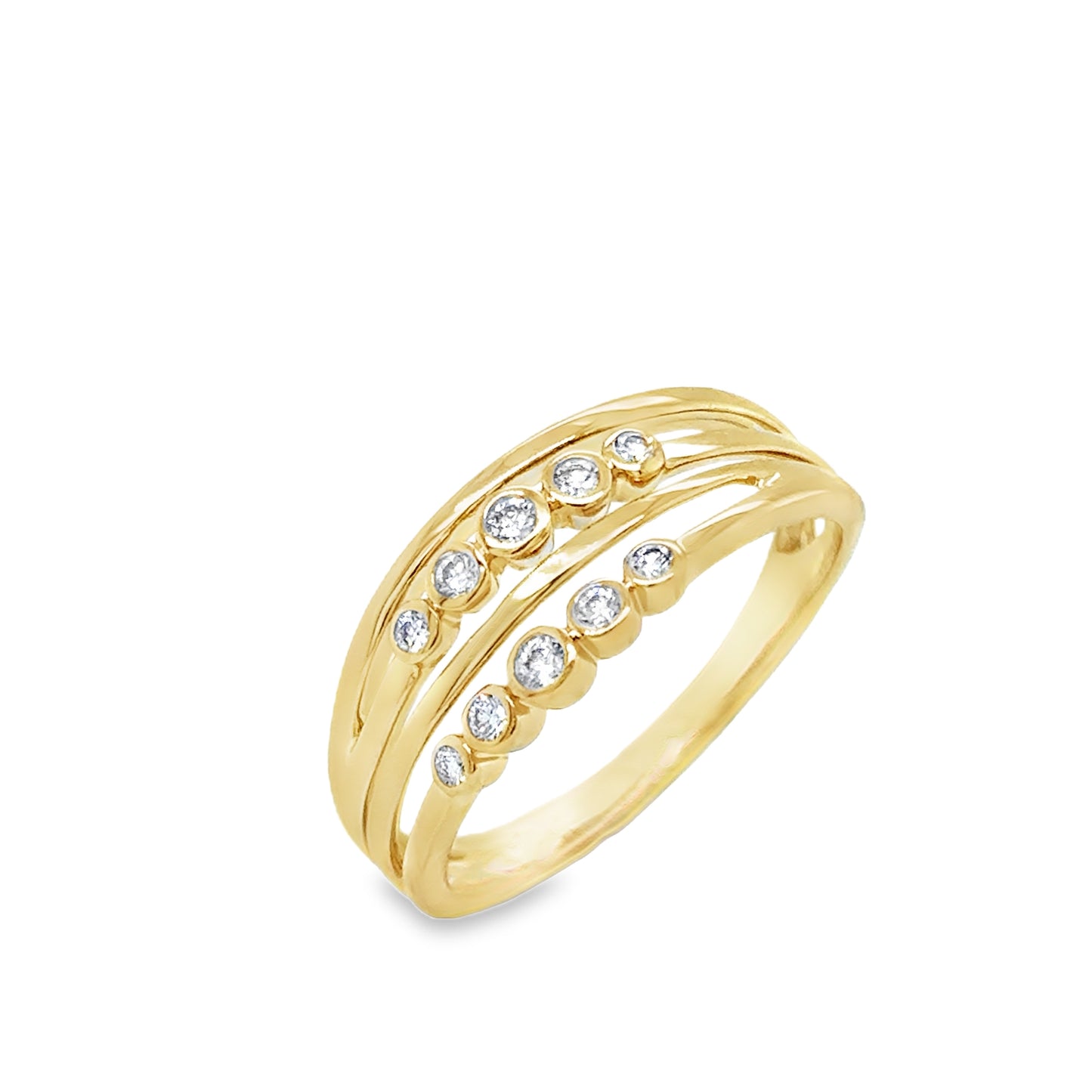 9ct Yellow Gold Four Row Rubover Set Diamond Ring .12ct