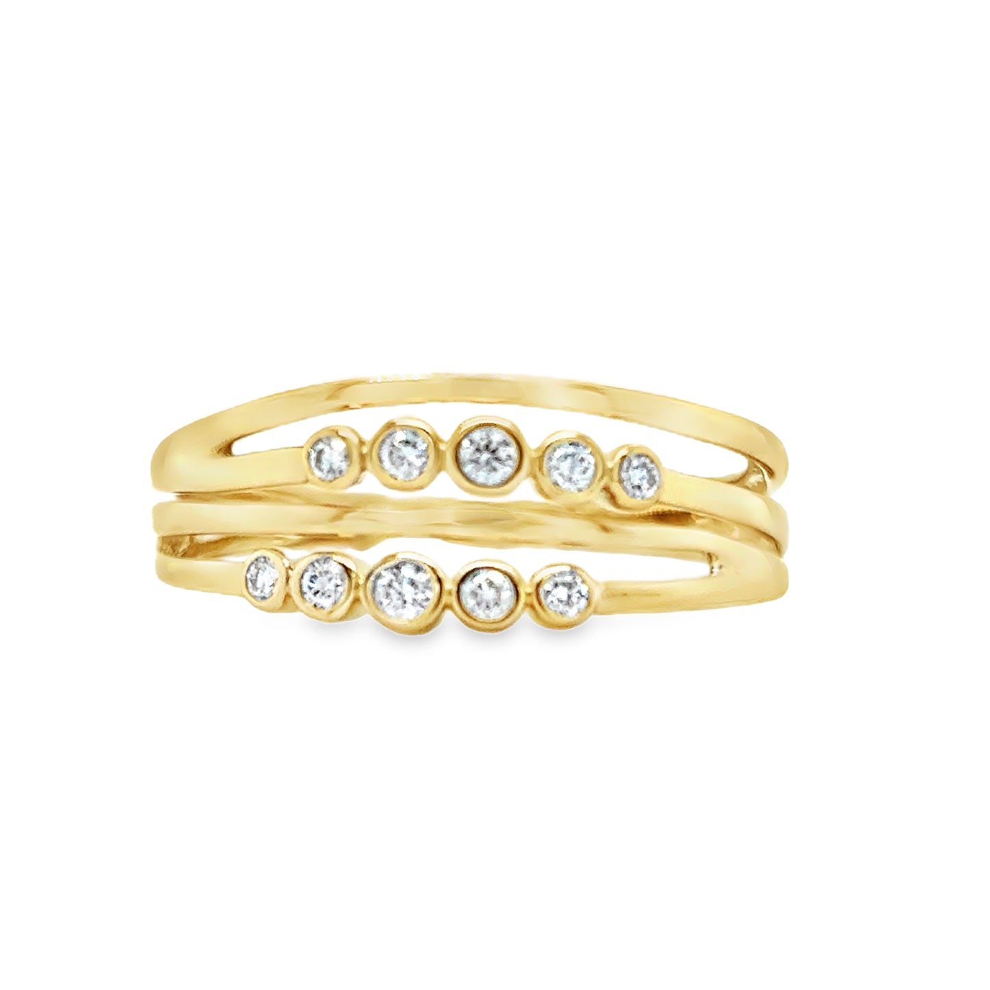 9ct Yellow Gold Four Row Rubover Set Diamond Ring .12ct