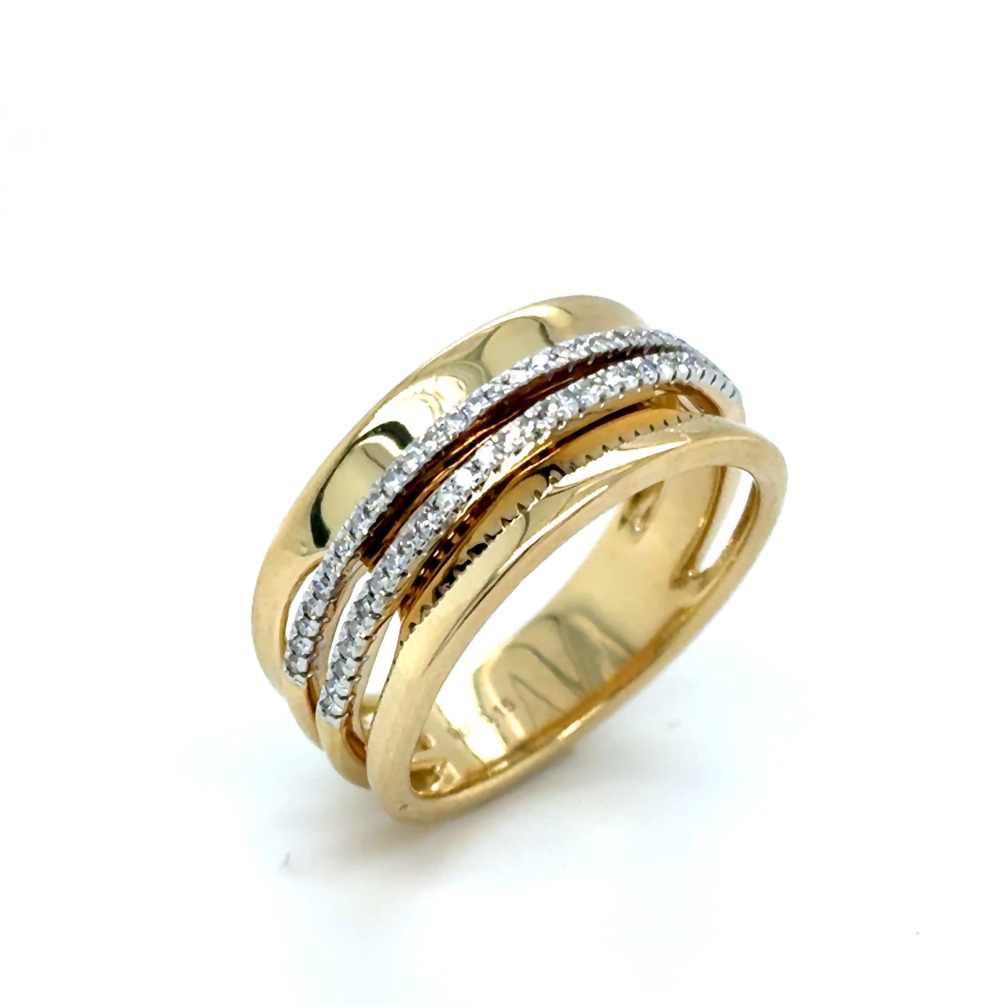 9ct Yellow Gold Ring with Double Row Diamond Centre .16ct