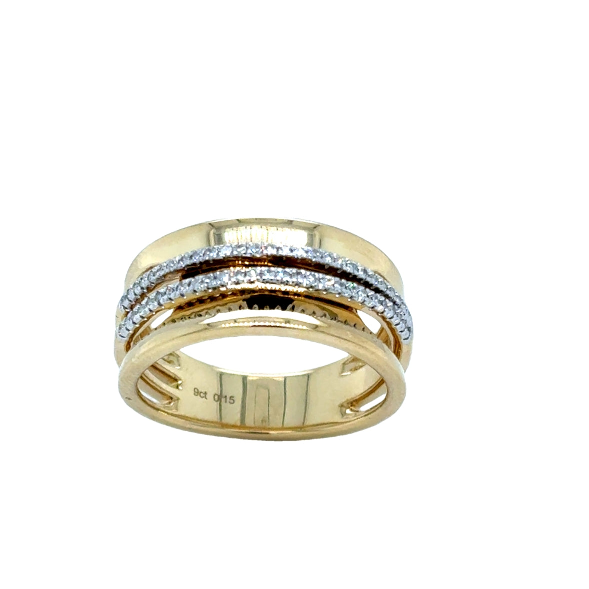 9ct Yellow Gold Ring with Double Row Diamond Centre .16ct