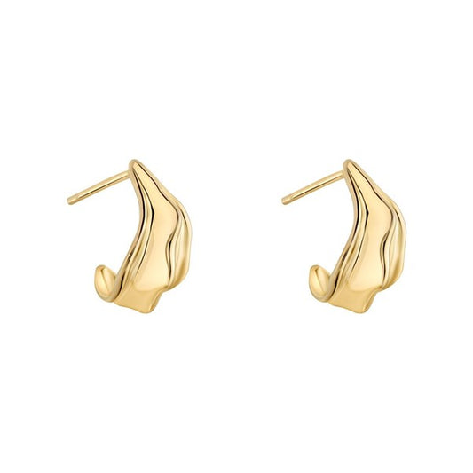 Sterling Silver Gold Plated Domed Half Leaf Earrings