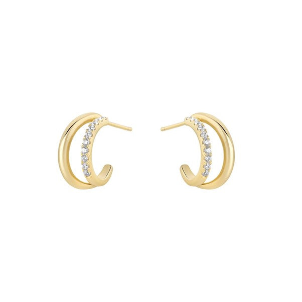 Sterling Silver Gold Plated CZ Split Double Hoop Earrings