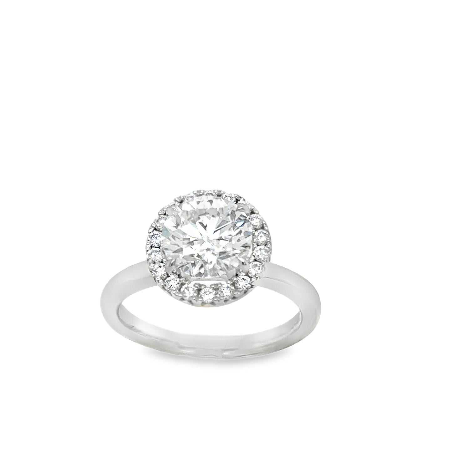Platinum Round Brilliant Halo Cultured Diamond Ring 1.98ct
