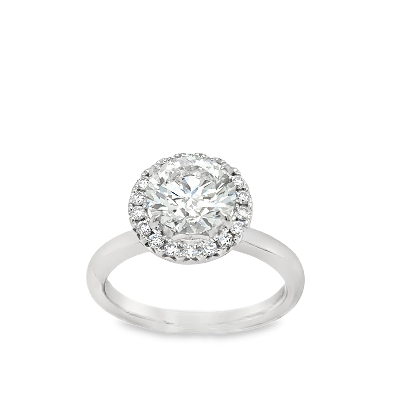 Platinum Round Brilliant Halo Cultured Diamond Ring 1.98ct
