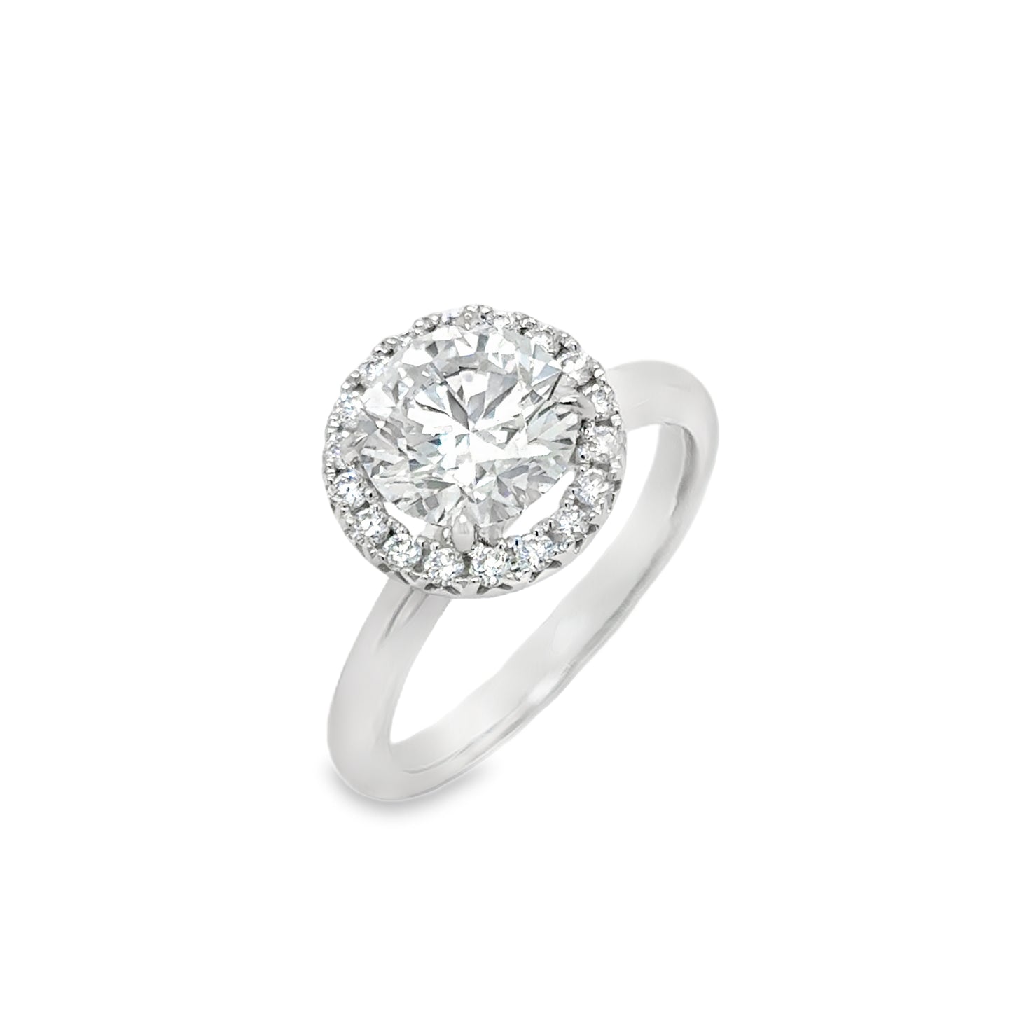 Platinum Round Brilliant Halo Cultured Diamond Ring 1.98ct