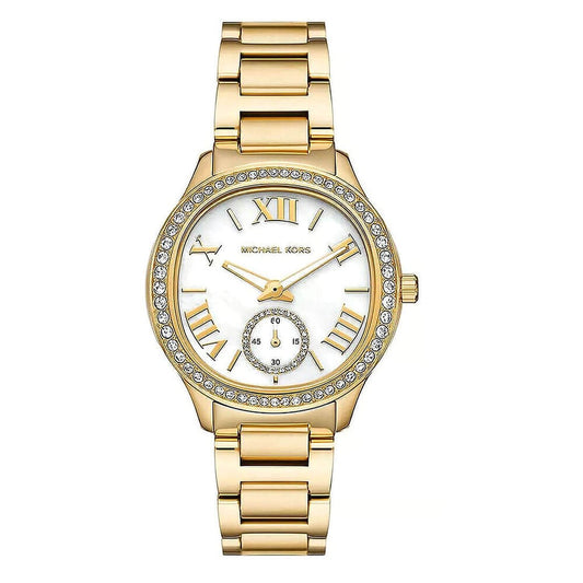 Ladies Rolled Gold Michael Kors Sage Stone Set 38mm Mother Of Pearl Watch