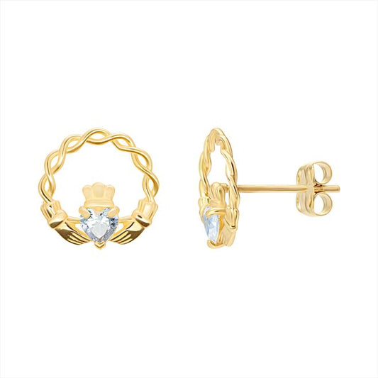 9ct CZ Open Woven Claddagh Earrings