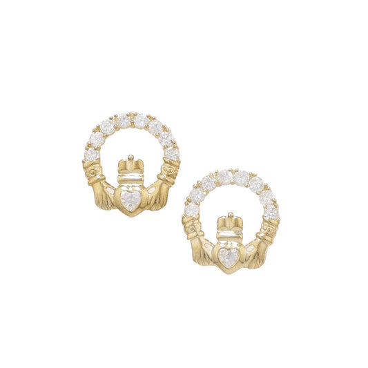 9ct CZ Open Claddagh Circle Earrings