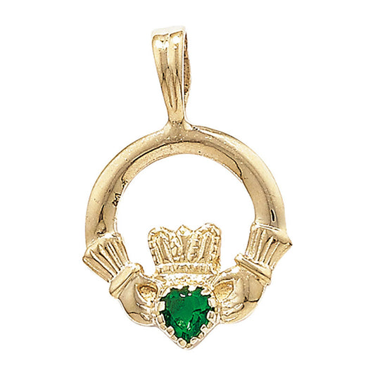 9ct Green CZ Claddagh Pendant