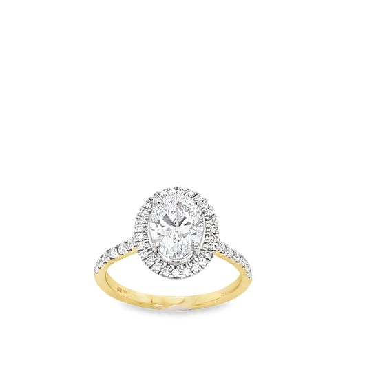 18ct Emerald Cut Solitaire Cultured Diamond Ring with Cultured Diamond Set Halo and Shoulders 1.86ct