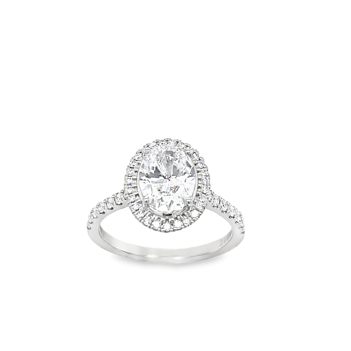 Platinum Emerald Cut Solitaire Cultured Diamond Ring with Cultured Diamond Halo and Shoulders 1.88ct