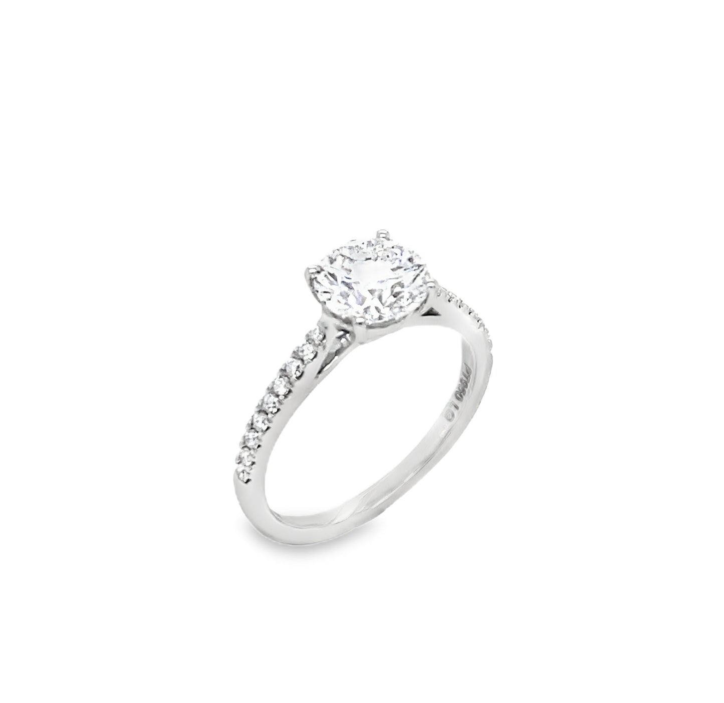 Platinum Round Solitaire Cultured Diamond Ring with Cultured Diamond Set Shoulders 1.65ct