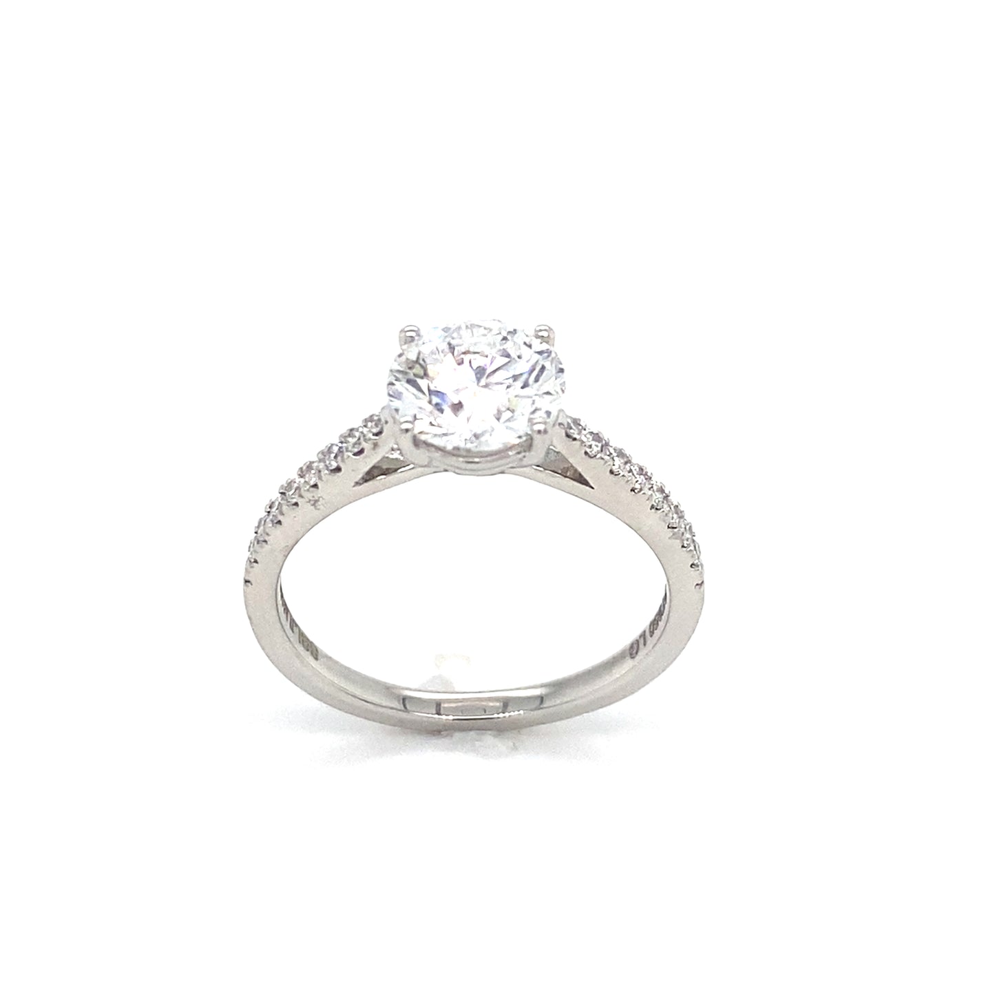 Platinum Round Solitaire Cultured Diamond Ring with Cultured Diamond Set Shoulders 1.65ct