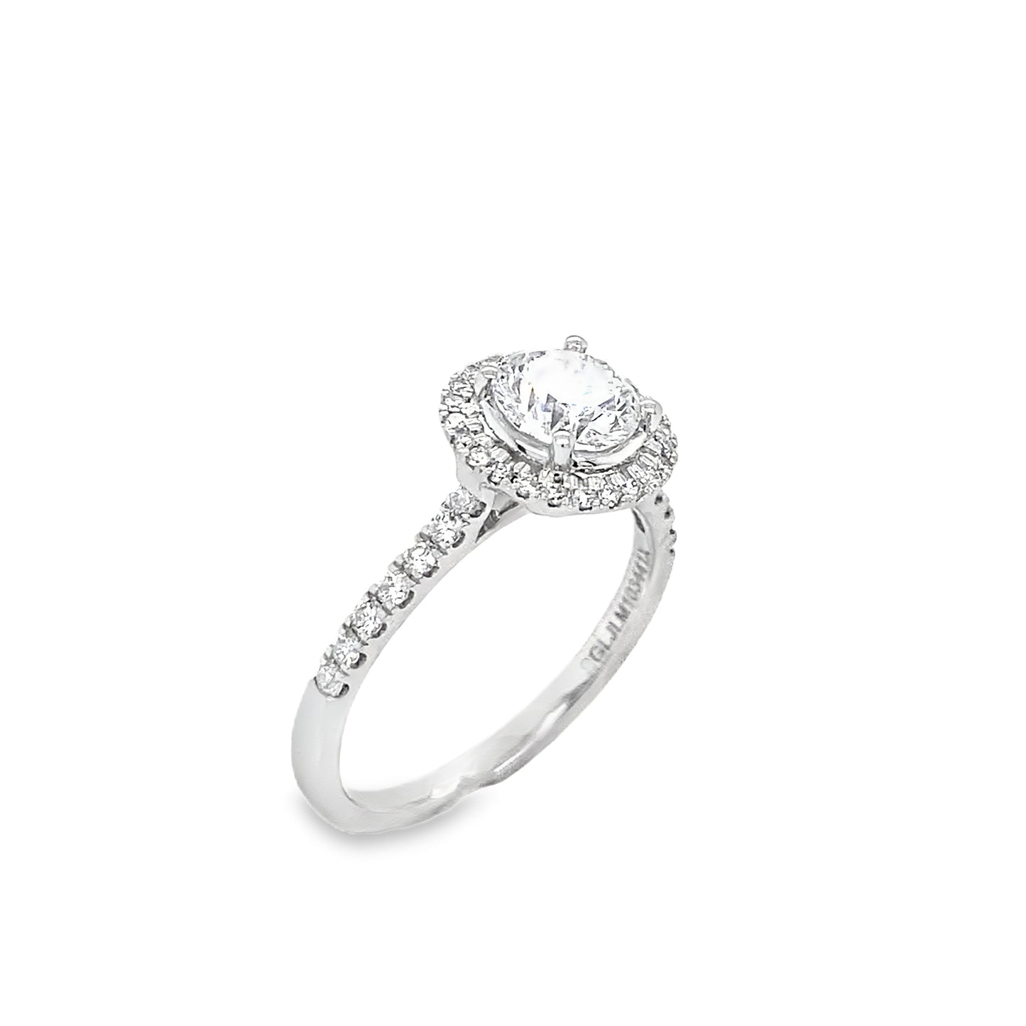 9ct White Gold Round Brilliant Cultured  Diamond Ring with Diamond Set Halo and Shoulders 1.30ct