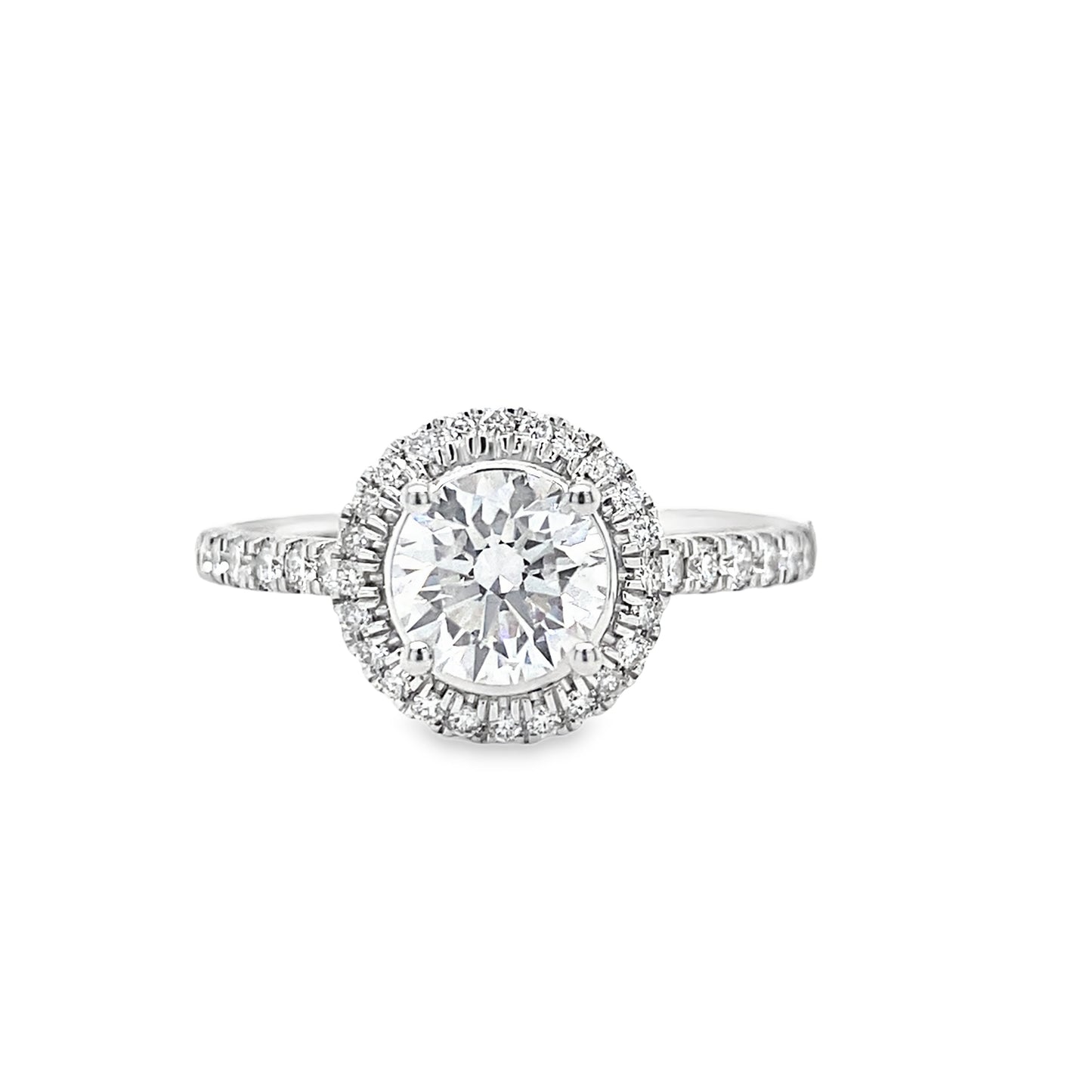 9ct White Gold Round Brilliant Cultured  Diamond Ring with Diamond Set Halo and Shoulders 1.30ct