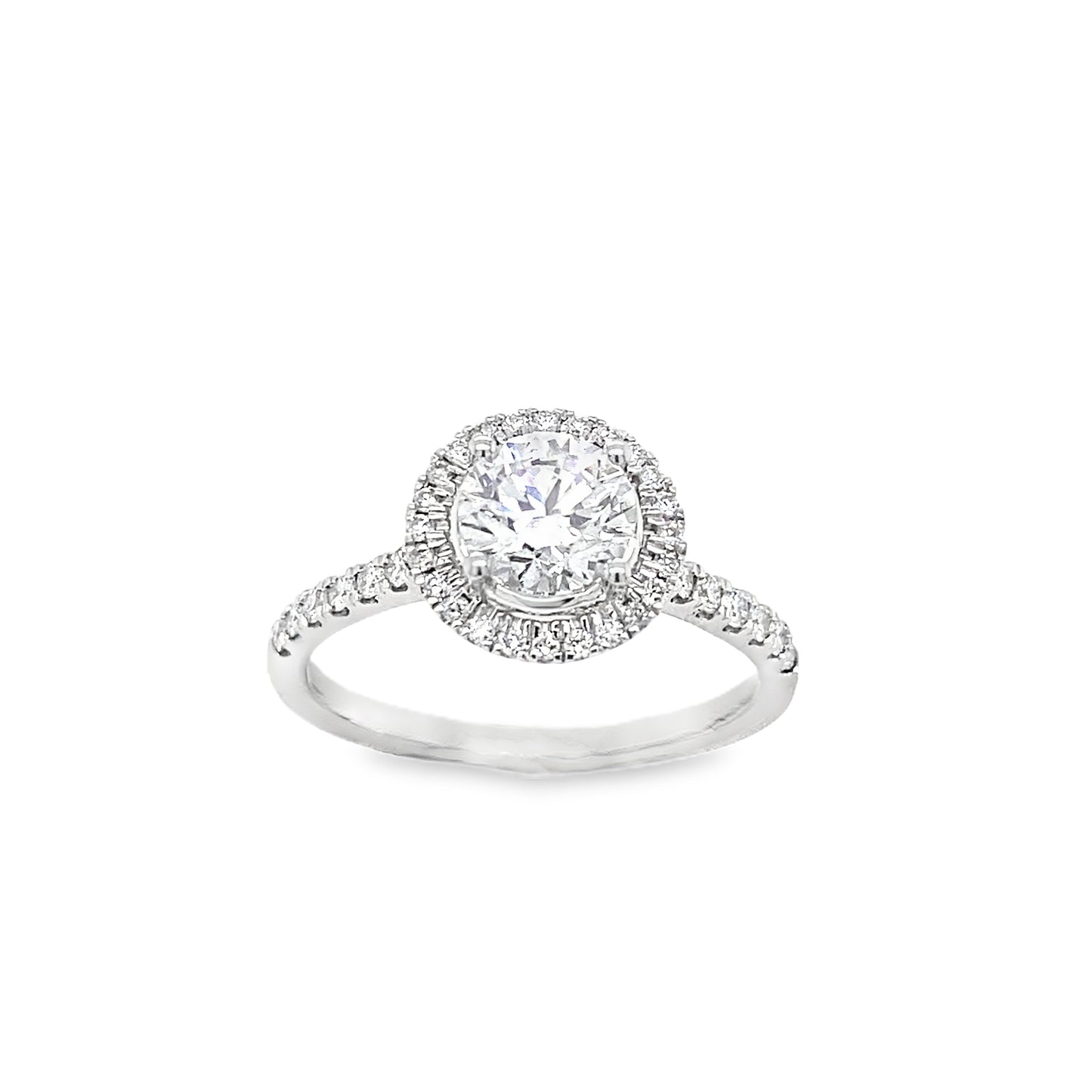 9ct White Gold Round Brilliant Cultured  Diamond Ring with Diamond Set Halo and Shoulders 1.30ct
