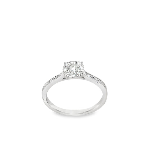 9ct White Gold Cluster With Diamond Shoulders .33ct Ring
