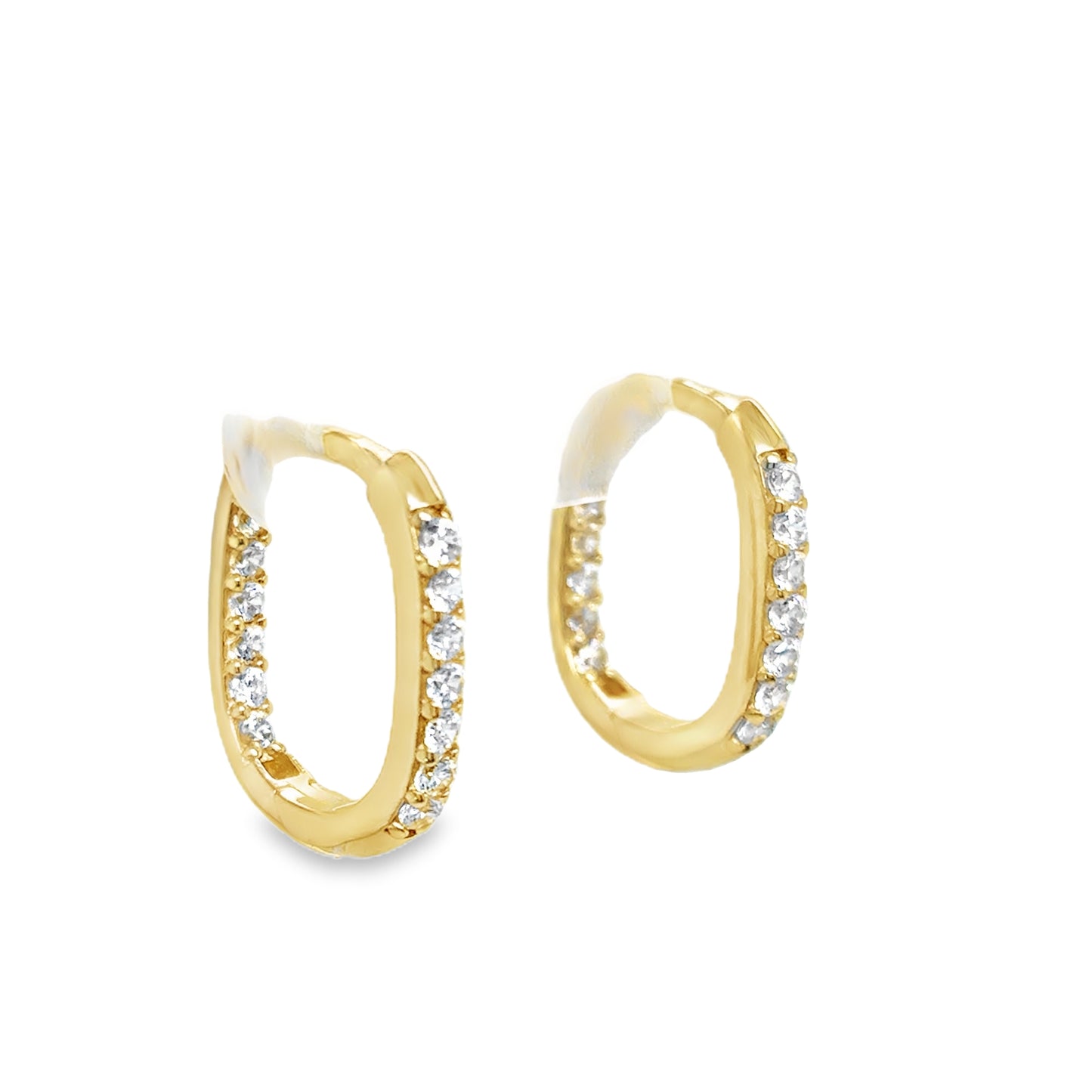 9ct Yellow Gold CZ Set Oval Huggy Hoop Earrings