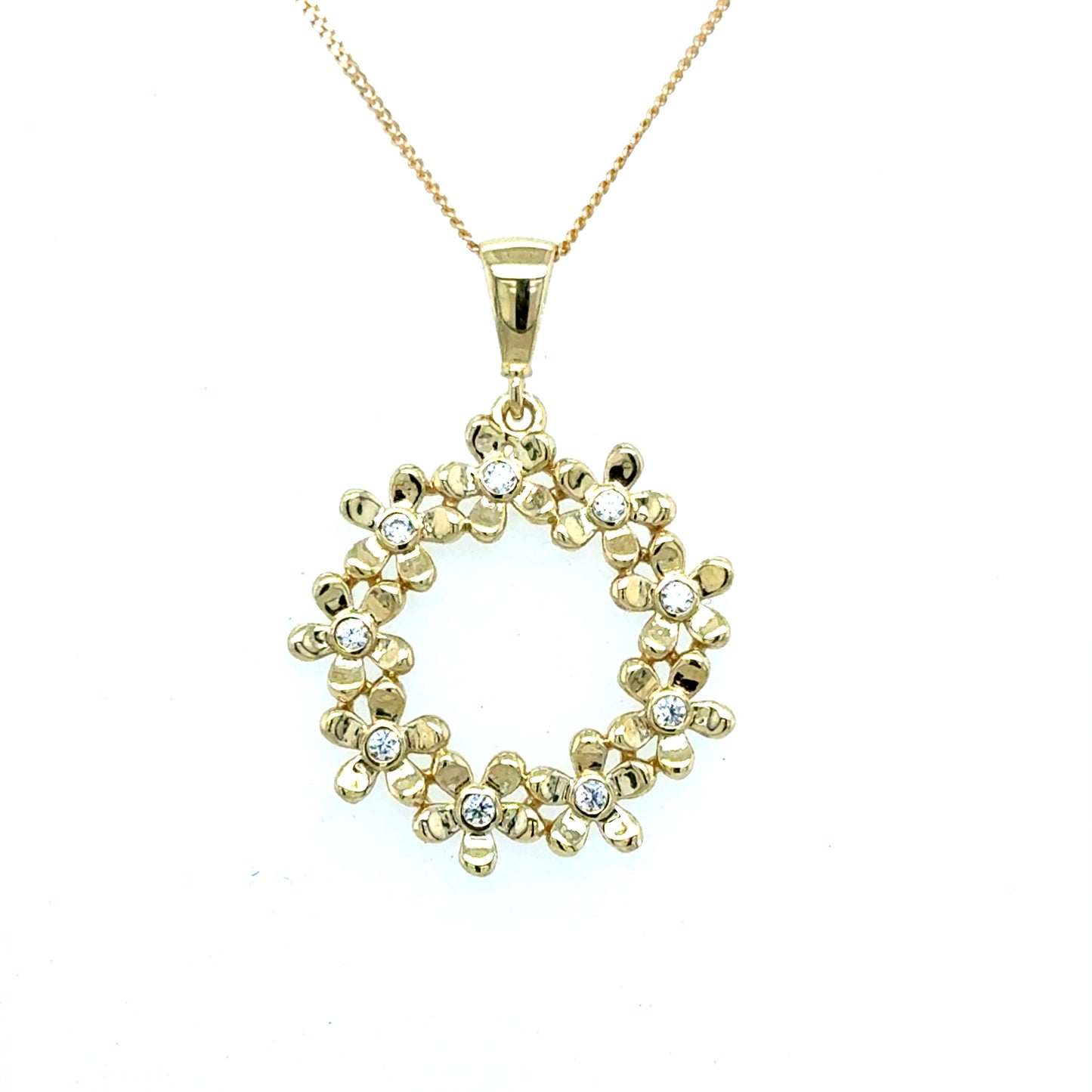 9ct Yellow Gold Open Circle CZ Flower Pendant