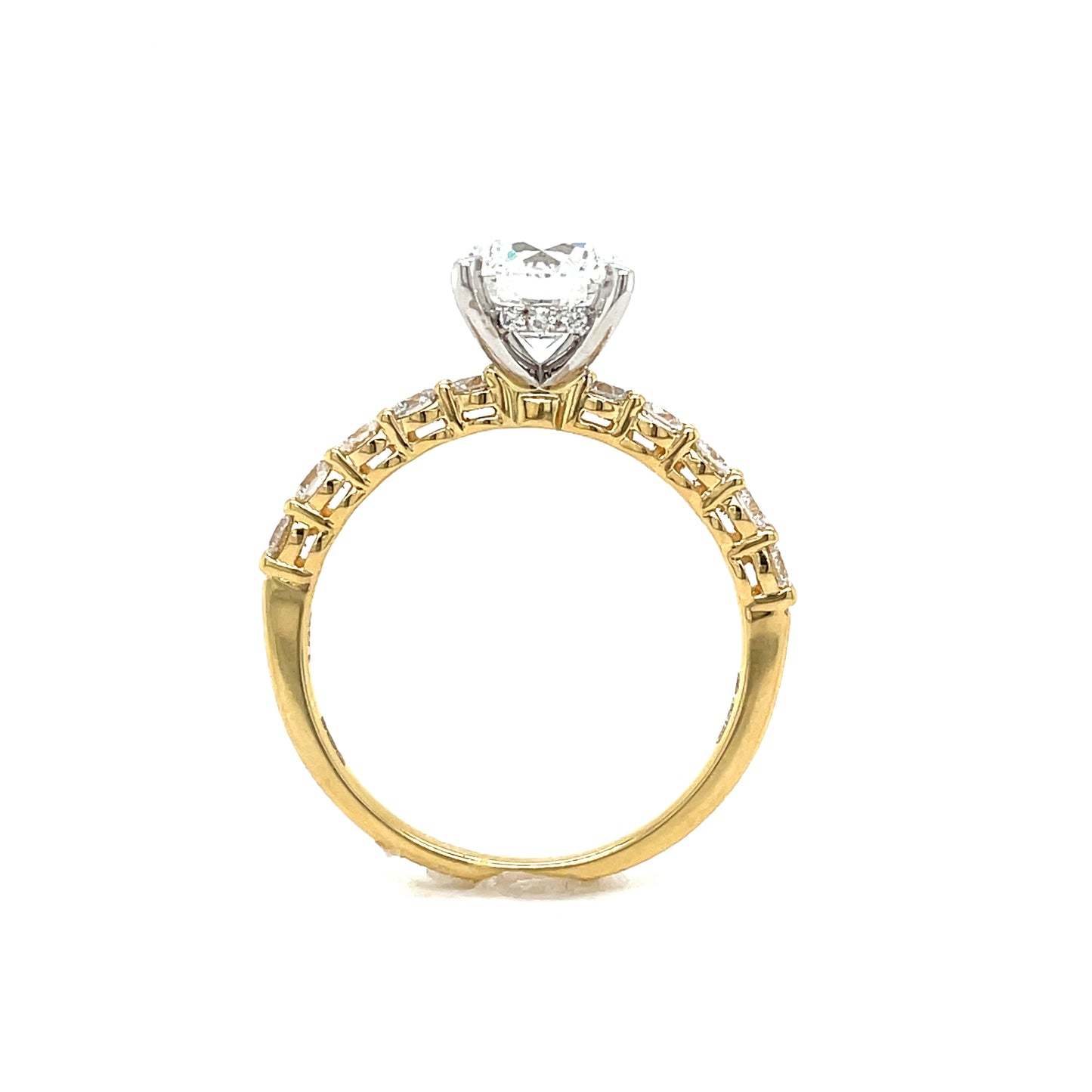18ct Round Brilliant Solitaire Cultured Diamond Ring With Diamond Hidden Halo and Shoulders 2.02ct