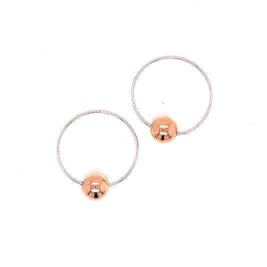 Sterling Silver Hoop Earring With Rose Plated Ball