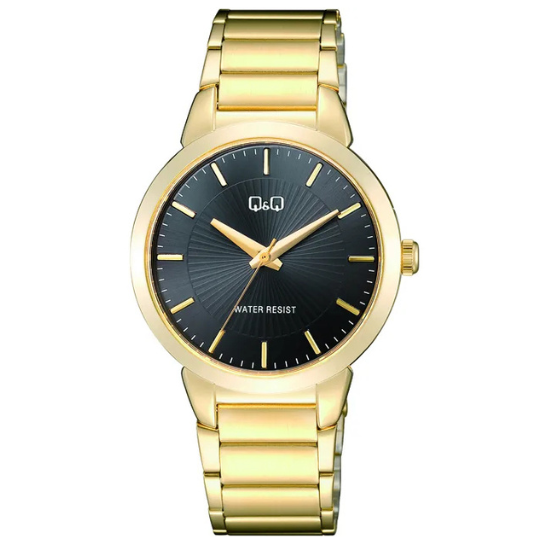 Gents Q&Q Black Dial Gold Watch