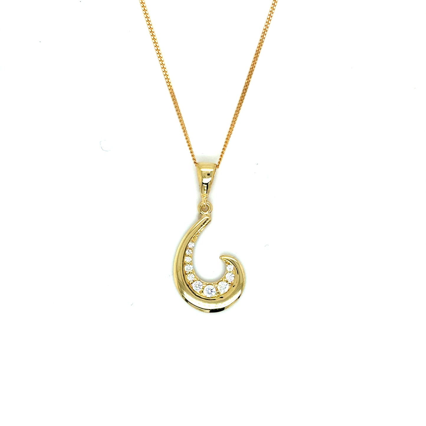 9ct Yellow Gold CZ and Polished Open Swirl Pendant