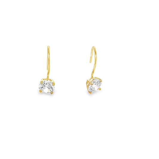 9ct Yellow Gold 6mm Four Claw Round CZ Drop Earring