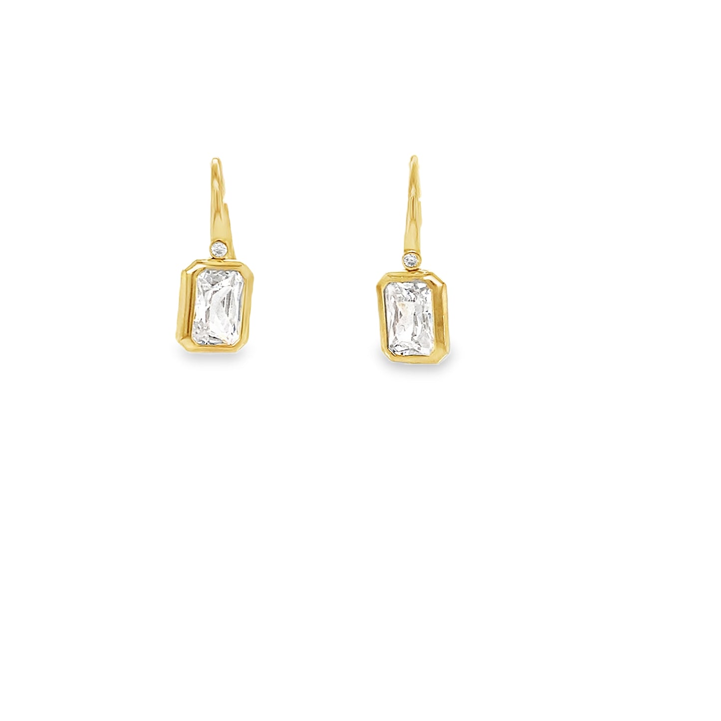 9ct Yellow Gold Rubover Set Emerald Cut CZ Drop Earring