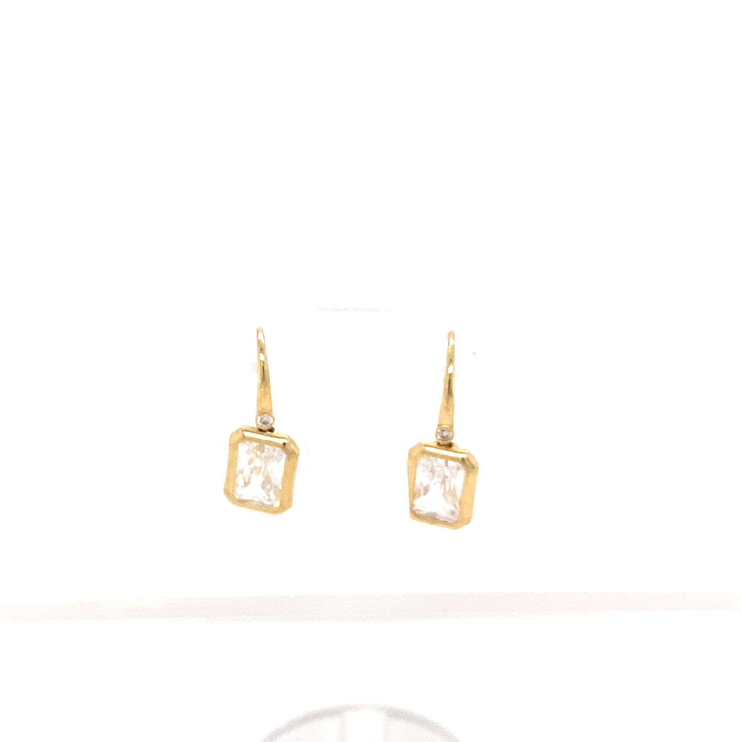9ct Yellow Gold Rubover Set Emerald Cut CZ Drop Earring