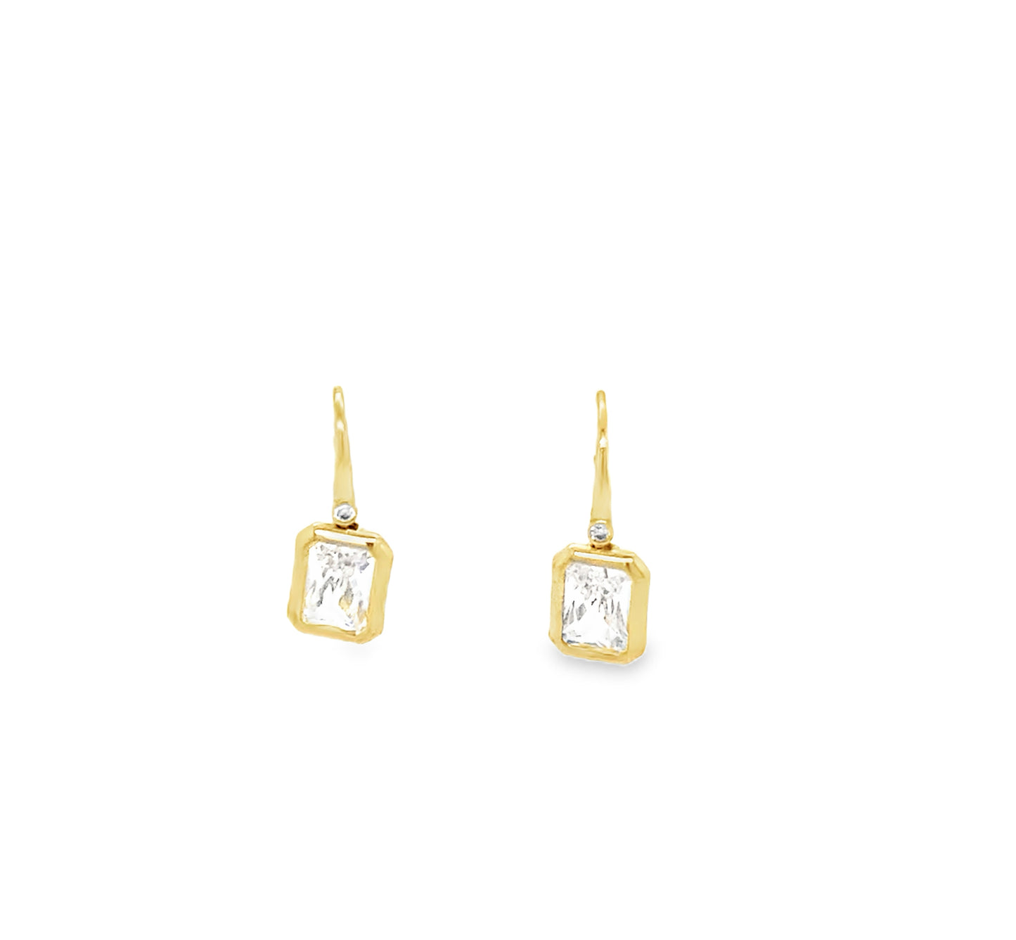 9ct Yellow Gold Rubover Set Emerald Cut CZ Drop Earring