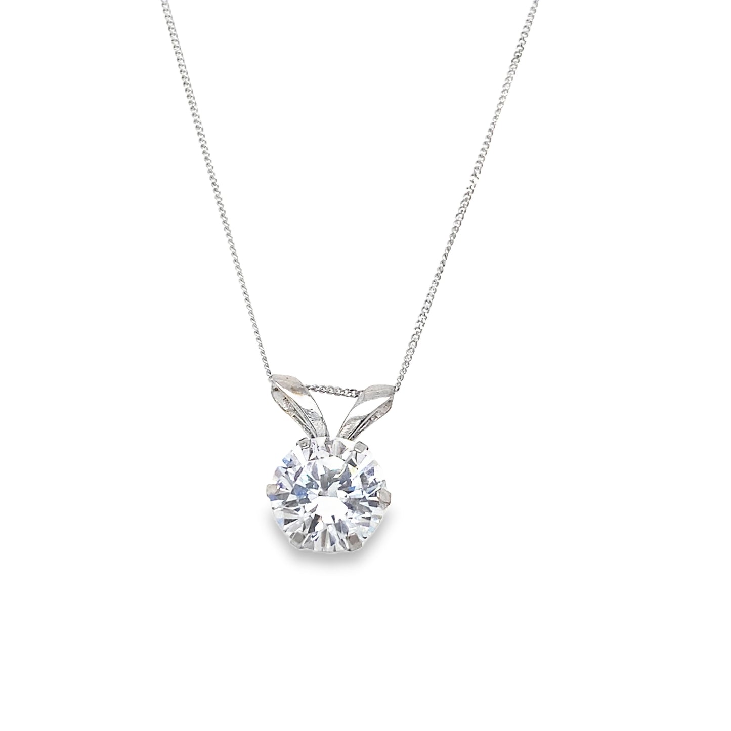 9ct White Gold CZ Solitaire Pendant with Double Baile