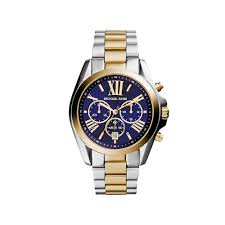 Ladies Two Tone Michael Kors Bradshaw Chronograph Blue Dial Watch