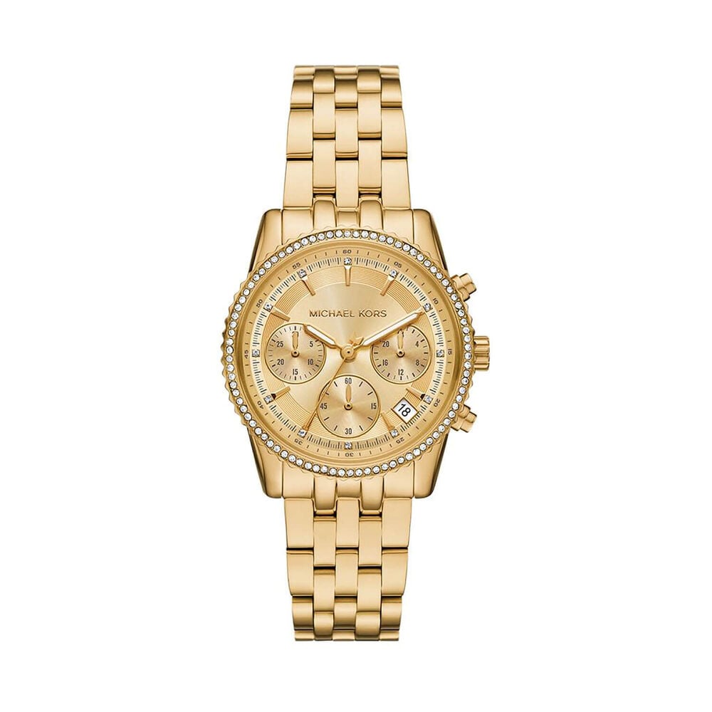Ladies Rolled Gold Michael Kors Ritz Stone Set Chronograph Watch